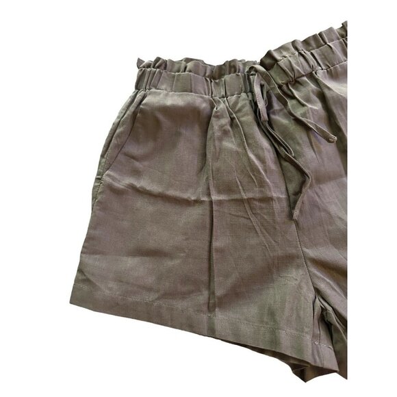 SHEIN Brown 100% Cotton High Waist Shorts Elastic Ruffle Waist Size Small - Picture 2 of 13